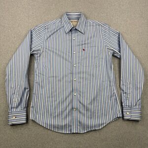Ezra Fitch Shirt Mens Large Blue Striped Button Up Long Sleeve Preppy Cotton